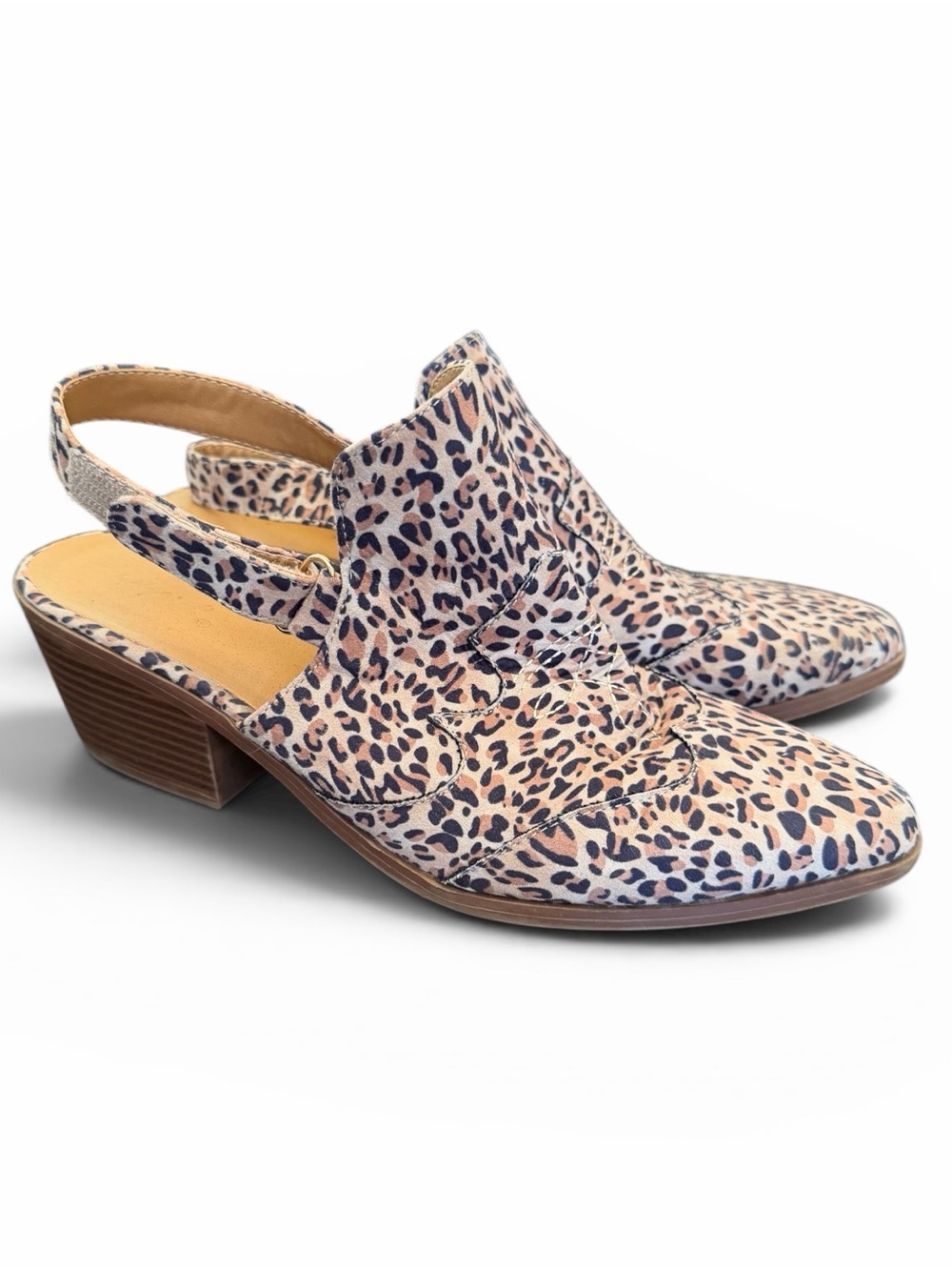Qupid Leopard Print Slingback Low Heel Shoes Great Condition Size 8